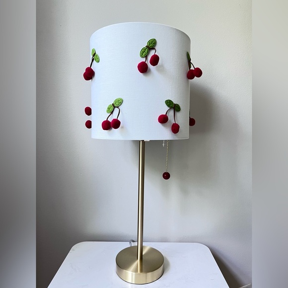 Karma Home Cherry Red Pom Pom Lamp Playful Festive Kitch Home Decor Lamp & Shade - Picture 8 of 10